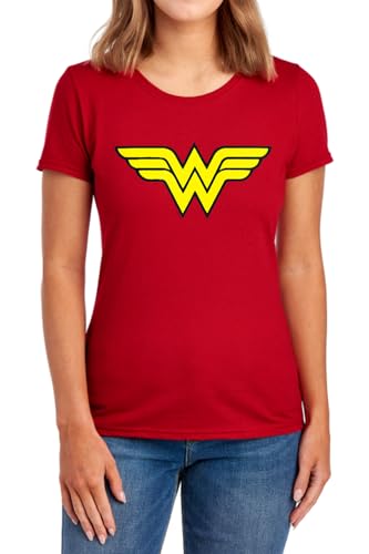 Popfunk Classic Wonder Woman Logo Mothers Day Womens Premium Cotton Short Sleeve Graphic T-Shirt (Small) Red