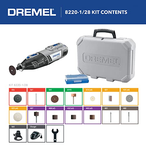 Dremel 8220-1/28 12-Volt Max Cordless Rotary Tool Kit- Engraver, Sander, And Polisher- Perfect For Cutting, Wood Carving, Engraving, Polishing, And Detail Sanding- 1 Attachment & 28 Accessories #TOP2