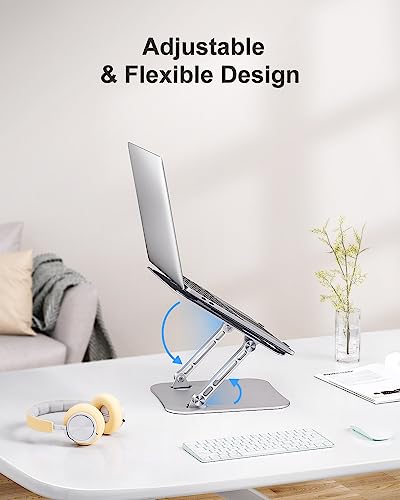 Image of JUANWE Aluminum Laptop Stand, Adjustable & Foldable, Silver, Compatible with 10-16 Inch Laptops, MacBook Air Pro, Dell, HP, ASUS, Acer, Ergonomic, Ventilated, Sturdy & Stable, Desk Use