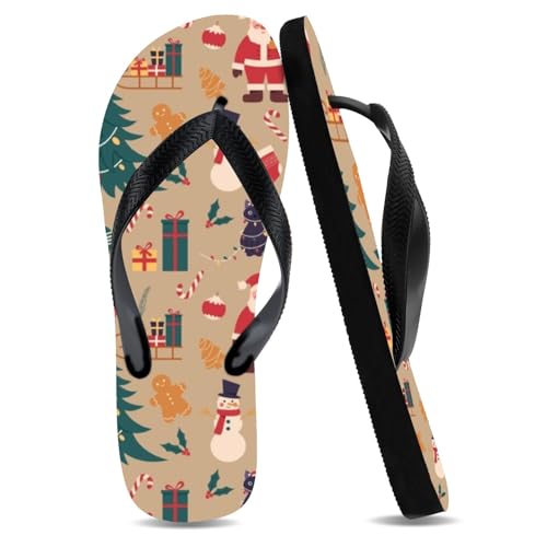 Christmas Santa Tree Pattern Flipflops For Mens Rubber Memory Foam Thong Sandals Travel Sport Shoes Fashion Slip-Resistant Slides Nice Soft Slippers