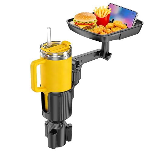 Peastrex Car Cup Holder Tray Cup Holder Expander 20.5 Height Adjustable Arm Car Food Tray Table for Eating with Phone Holder Road Trip Essential fit Most Bottles
