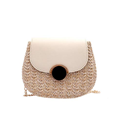 HKHJN Bolsas de Playa Paja Femenina Bolsa de sillín Cadena de Moda 2020 Nuevo Verano golpeó la Bolsa de Mensajero del Bolso de Hombro Ocasional de Color (Color : White, Size : 16X19X6CM)