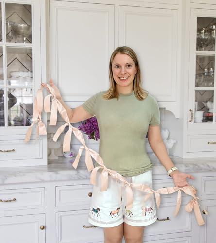Image of Pre-Assembled Champagne Gold Bow Garland - 6ft Luxury Wedding Decor, Anniversary & Bridal Shower Banner, Thick Silk Satin No DIY Needed! (Champagne, 6ft)