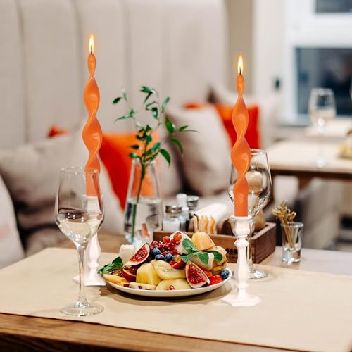Image of Smokeless Orange Spiral Taper Candle Unscented Taper Candlesticks Handmade 10 Inch Long Twisted Candles for Wedding Home Decor Women Gift