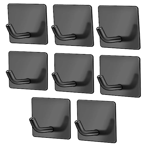 Image of Enclave Heavy Duty Adhesive Hooks, Stick on Wall Adhesive Hangers, Strong Stainless Steel Holder, Self Adhesive Hooks for Kitchen Bathroom Home Door Towel Coat Key Robe. (Cube Black, Pack of 2)