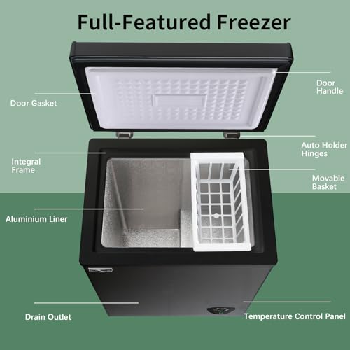 Image of WANAI Chest Freezer 3.5 Cubic Feet Freezers with Removable Storage Basket, Low Noise,and Energy Saving Perfect for Kitchen Basement,BLACK