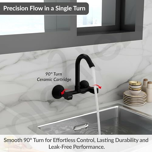 Image of Plantex Sink Mixer Tap for Kitchen with 360 Swivel Spout /Hot and Cold Water Tap with Wall Flange and Teflon Tape /Brass Spindle Sink Tap (Black)