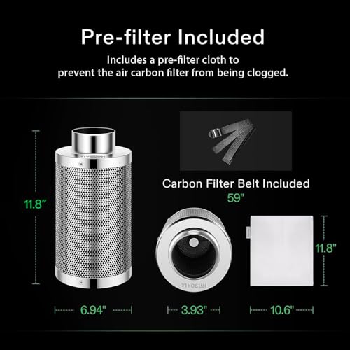 VIVOSUN 4 Inch Air Carbon Filter Odor Control with Australia Virgin Charcoal for Inline Fan, Grow Tent Odor Scrubber, Pre-filter Included, Reversible Flange 4" x 14"