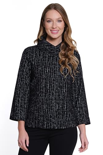Ali Miles Women's Jacquard Knit Button Front Jacket Shawl Collar Patch Pockets