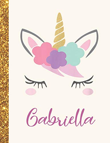 Gabriella: Gabriella Unicorn Personalized Black Paper SketchBook for Girls and Kids to Drawing and Sketching Doodle Taking Note Marble Size 8.5 x 11