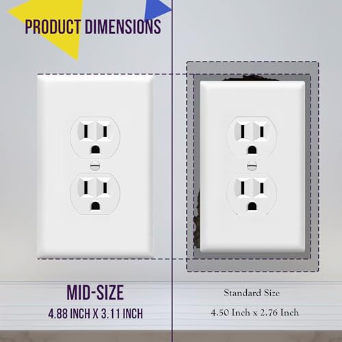 ENERLITES Mid-Size Duplex Receptacle Outlet Wall Plate, Electrical Outlet Covers Plates, Midway Size 1-Gang 4.88" x 3.11", Polycarbonate Thermoplastic, UL Listed, 8821M-W-10PCS, White (10 Pack) by ENERLITES - Image 2
