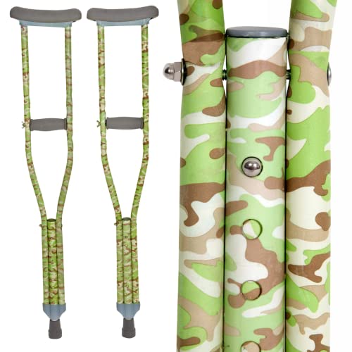 My Crutches - Fashion Designed Youth Crutches for Kids/Teens w Adjustable Handgrip and Length - Green CAMO - for Heights 4'5" to 5'1" - Made of Lightweight, Durable Aluminum w Underarm Padding