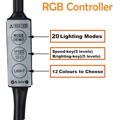 fizzytech USB 5V 5050 RGB LED Strip Light 1M – Multi-Color TV Background Bias Lighting with Mini Controller for TV, PC & Laptop (Up to 28″)(1 Meter Strip)