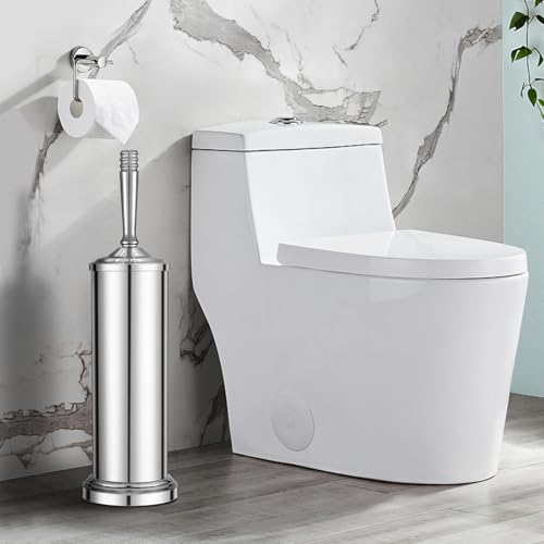 Image of Chrome Toilet Brush and Holder Set, Stainless Steel Toilet Brush for Bathroom,Heavy Duty Toilet Bowl Brush and Holder,Deep Cleaning Modern Toilet Cleaner Brush -Space Saving, Covered Brush