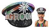 Nicky Bigs Novelties Rainbow Black Groom Captain Hat Sequin Wedding Party Accessory for Men Colorful Festival Cap with Gems Pride Bachelorette Bachelor Boat Parade Costume Headwear