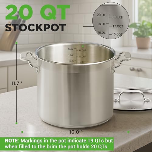 NutriChef 20 Quart Heavy-Duty Stockpot with Stainless Lid - Large Pot for Induction, Gas & Electric Cooktops, Perfect for Soups & Stews
