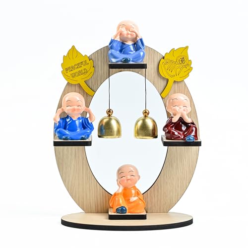 Image of ZAICUS Monk Showpiece Set of 4 | Buddha Monk Figurines with Hanging Bells | Home Office Decor, Ideal for Living Room | Housewarming Birthday Gift
