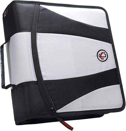 Case-it The Dual 2.0 2-in-1 Zipper Binder | Two 2-Inch D-Rings, 700 Sheet Capacity, 5-Subject Expanding File Folder, Multiple Pockets & Storage Organizer, Shoulder Strap | Dual-301 White