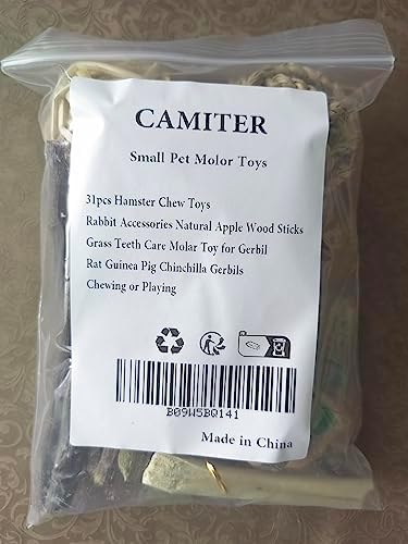 CAMITER 31pcs Hamster Chew Toys Rabbit Accessories Natural Apple Wood Sticks Grass Teeth Care Molar Toy for Gerbil Rat Guinea Pig Chinchilla Gerbils Chewing or Playing