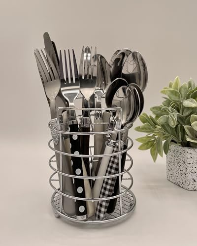 Image of Gypsy Color Eclectic Black & White Mix & Match Stainless Steel Flatware Collection, Set of 16