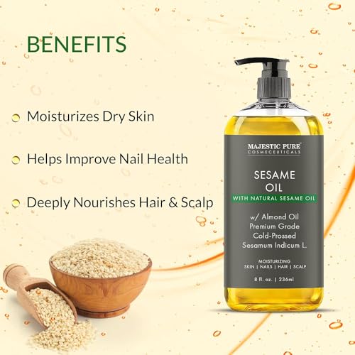 MAJESTIC-PURE-Sesame-Oil-100-Natural-Sesame-Oil-for-Skin-Hair-Nails-Scalp-Moisturizing-Hydrating-Massage-Oil-for-Dry-Skin-Nourishing-After-Shower-Bath-Oil-8-Fl-Oz MAJESTIC PURE Sesame Oil | 100% Natural Sesame Oil for Skin, Hair, Nails, Scalp | Moisturizing & Hydrating Massage Oil for Dry Skin | Nourishing After Shower & Bath Oil | 8 Fl Oz - Image 4
