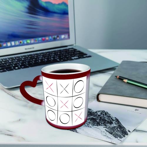 AELKSP Divertida Taza de Café,Taza té café Cambio de Color de la Taza Sensible al, cerámica Taza Mágica, 11oz,Xo, tres en raya, patrón simplista, líneas verticales y horizontales