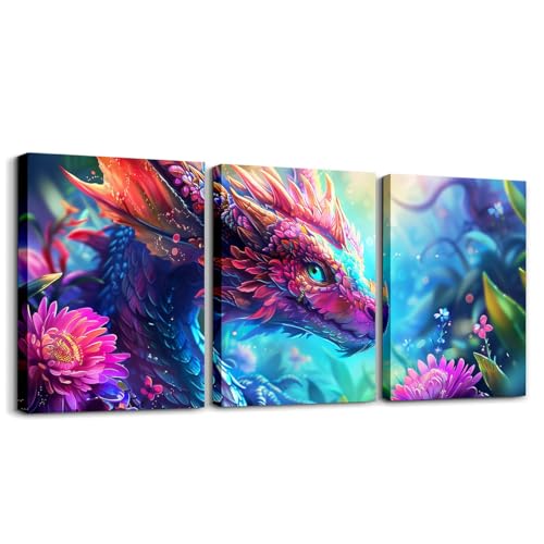 Toile murale dragon floral pour habiller un mur vide de chambre d'enfant ou salon