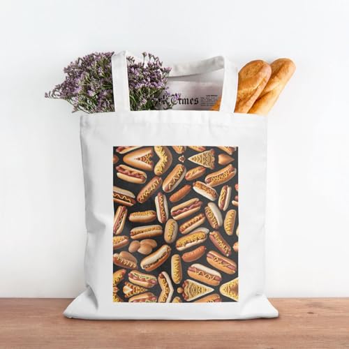 Fun Food Hot Dogs Print Canvas Shopping Bag Reusable Eco-Friendly Handbag With Large Capacity For Everyday Use3