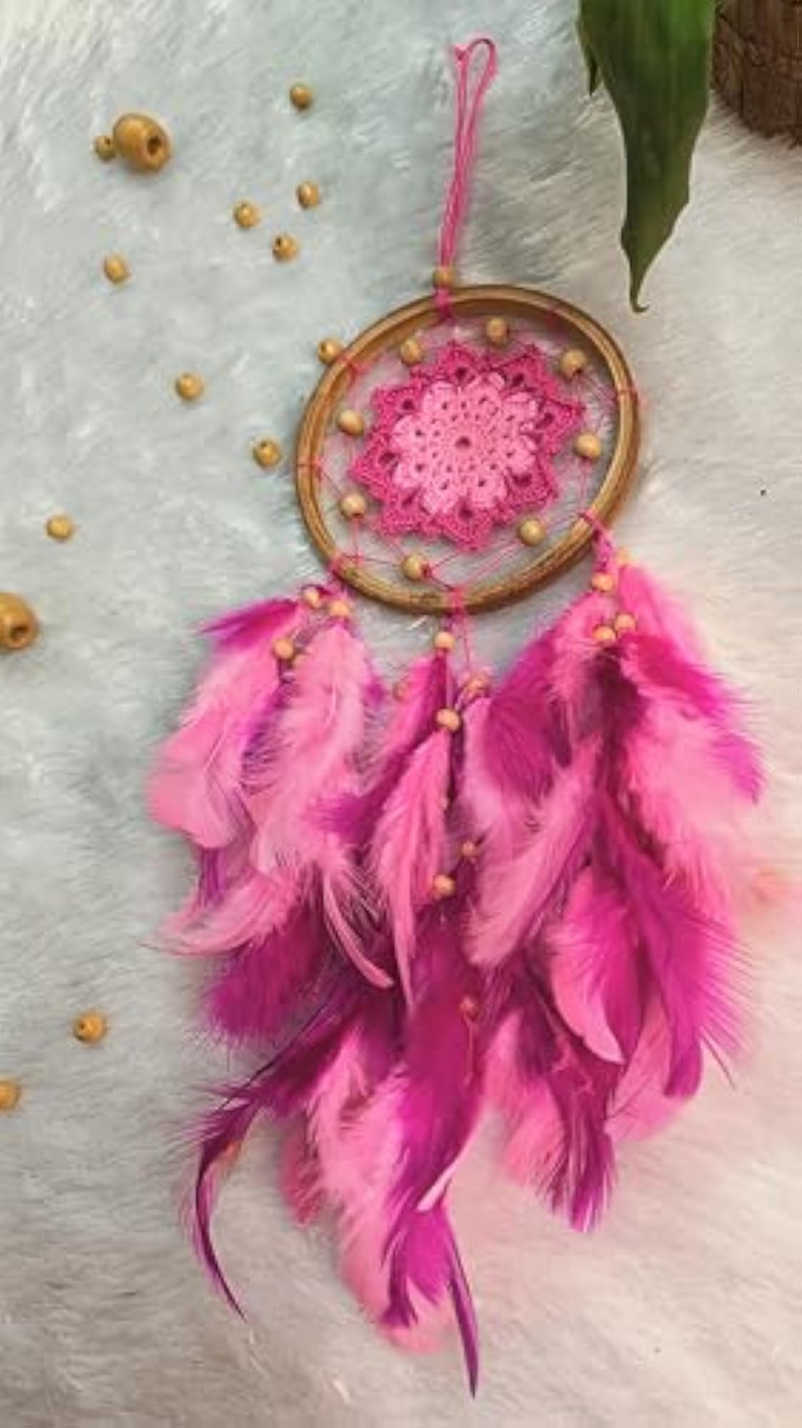 Boho Pink Dreamcatcher with Crochet Flower Design