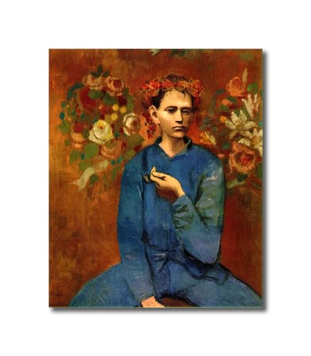 Image of Sikhash Pablo Picasso Canvas Paintings Boy with a Pipe Rose Period Art | Famous Artist Wall Decor for Living Room | 23x19 Inches Unframed
