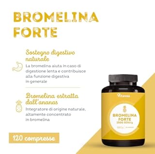 Bromelina Forte - 2500 GDU/g - Integratore Drenante Forte - Bromelina Gambe Gonfie - 120 Capsule - Enzimi Digestivi - Contro Ritenzione Idrica - Estratto di Ananas Puro - Vitavea