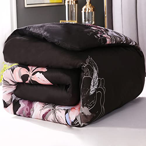 Mrbay Floral Skull Comforter Sets Skull Bedding Set 3D Digital Print Skeleton Floral Skull 3 Pieces Bedding Sets With 1 Comforter 2 Pillowcase(Queen, Multicolor) #TOP4