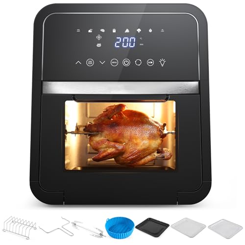 Freidora Aire Freidora sin Aceite 12L Panel LED Ventana Transparente Horno de Aire Caliente con 8...