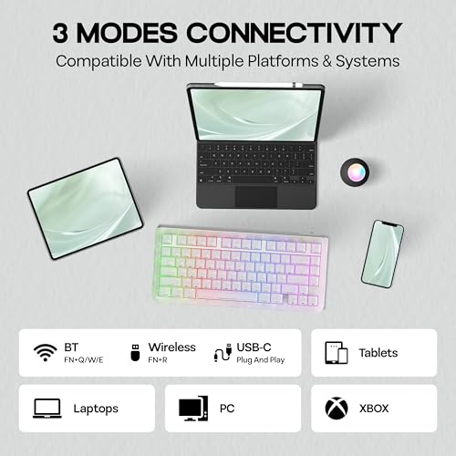 Image of KiiBoom Jade75 75% Resin Molding Mechanical Keyboard, BT5.0 /USB-C /2.4GHz Wireless Gaming Keyboard, QMK&VIA Programmable, RGB Backlits, Hot-Swappable, CNC+UV Case for Windows /Mac /Linux (White)
