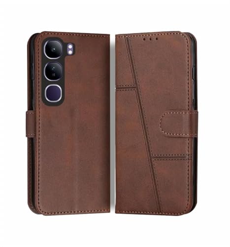 Image of for Vivo Y300 5G Flip Cover Leather Finish | Inside TPU with Card Pockets | Wallet Stand | Complete Protection Flip Case Brown