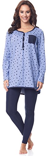 Be Mammy Damen Langarm Pyjama mit Stillfunktion BE20-178, Blau-Punkten-Marine, M(Blau-Punkten-Marine, M)