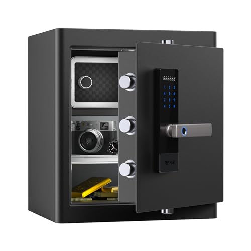 RPNB Deluxe Home Safe and Lock, Smart Touch Screen Biometric Fingerprint Security Safe with Voice Prompt, One-touch Unlock, Interior Box, Dual Warning, Suitable for Home, Office, Hotel, 1.6 Cubic Feet