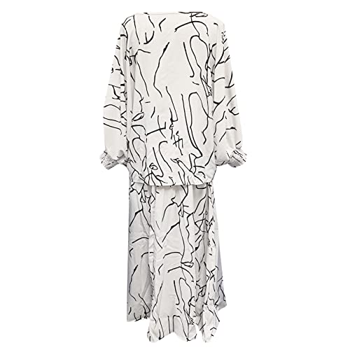 Bibokaoke Ruffle Thigh Highs Women Summer Loose Plus Size Printed Doll Sleeve Long Sleeve Top High Waist Plus Size Long White #TOP2