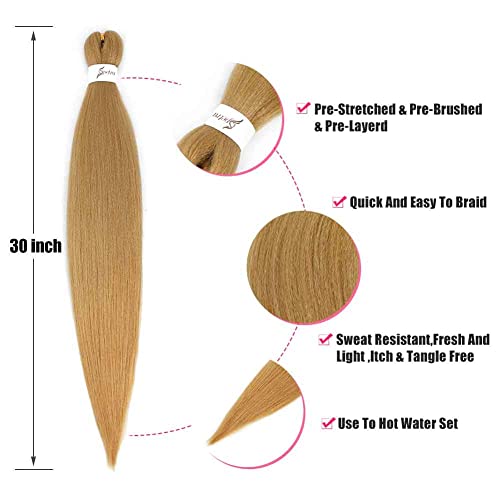 Pre Stretched Braiding Hair 30 Inch - 8 Packs Deal Strawberry Honey Blonde Synthetic Long Hair For Braiding Professional Ez Braid Box Braids Crochet Neat Yaki Texture Hot Water Setting #TOP2