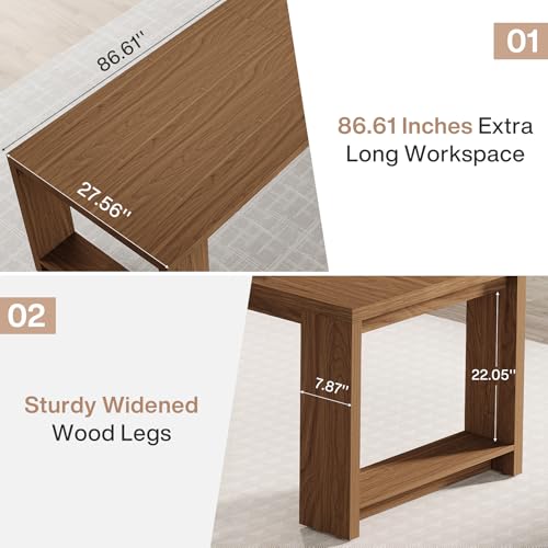 Image of Tribesigns 2 Person Desk Set of 2, 86.6 Inches Extra Long Desk, Two People Computer Writing Table, Long Wood Office Desks Workstation for Home Office, Walnut