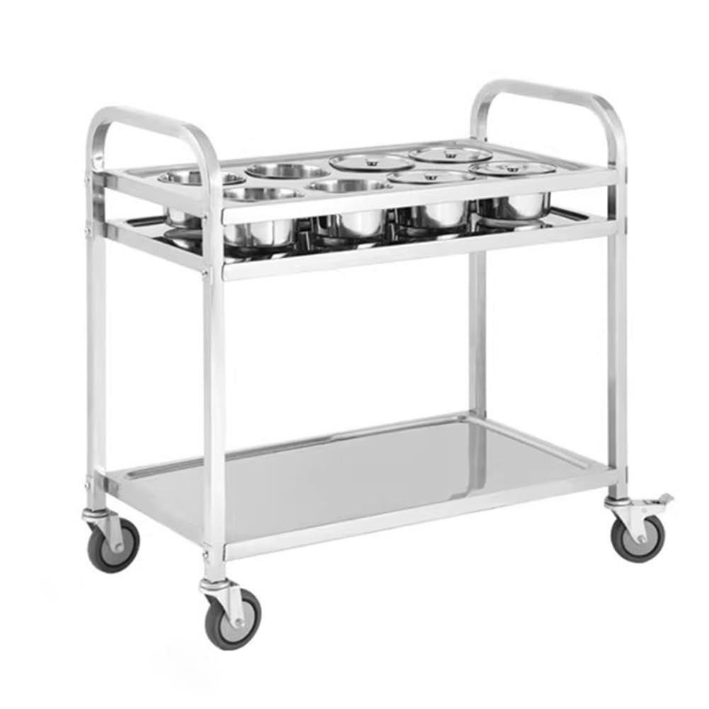 XPLKQXE Carrello Cucina A Due Ripiani con Ruote per La Preparazione dei Cibi | Organizer per spezie in acciaio inox con ruote girevoli dotate di freno(Silver-A)