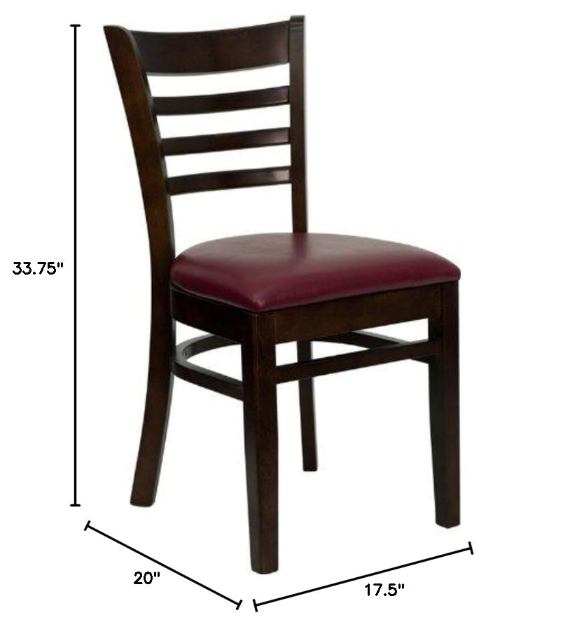 Image of Flash Furniture 2 Pk. HERCULES Series Ladder Back Walnut Wood Restaurant Chair - Burgundy Vinyl Seat