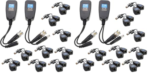 Image of exgoofit 10 Pairs HD-CVI /TVI /AHD Passive Video Balun with Power Connector and RJ45 CAT5 Data Transmitter BNC Twisted Pair (Pack of 2)