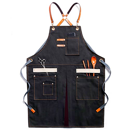 FYYYY Delantal Cocina, Unisex De Mezclilla Gruesa con Espalda Cruzada, Delantales De Cocina con Bolsillos, Ropa De…