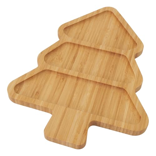 TJ POP Christmas Tree 3-Compartment Serving Platter - 12” x 9” Snack & Dessert Wooden Food Tray, Natural Bamboo Serving Tray Cute Charcuterie Board for Holiday Parties, Cheese, Fruits, Candy Display by TJ POP - Used condition - CA$8.06