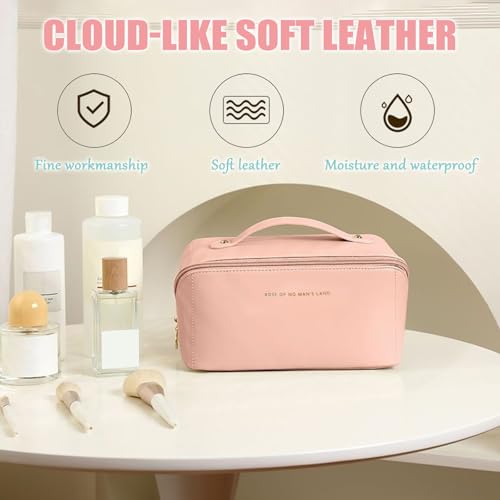 JSTHHTT-Makeup-Bag-Large-Capacity-Travel-Cosmetic-Bag-Portable-Makeup-Organiser-Toiletry-Bag-Travel-Essentials-Wash-Bag-with-Handle-and-Compartments-for-Women-Girls-Pink
