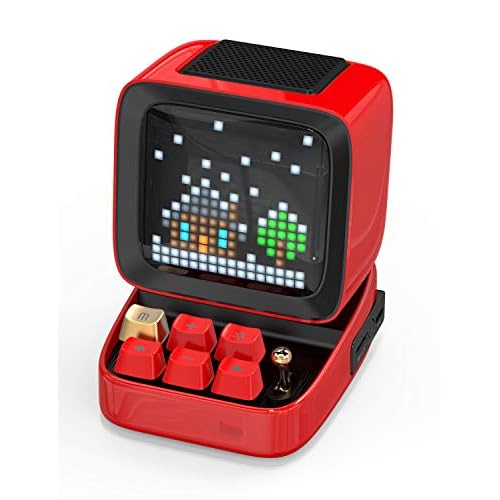 Divoom Ditoo Retro Pixel Art Bluetooth-Lautsprecher mit programmierbaren RGB-LED-Bildschirm, Gaming-Gadget mit mechanischer Tastatur sowie einem intelligenten Wecker (rot)