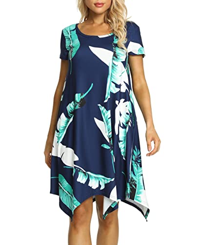 Image of Women Casual Loose Soft Crewneck Short Sleeve Pockets Swing T-Shirt Dress