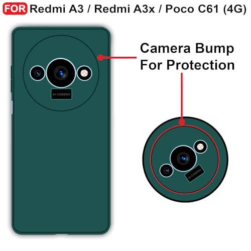 Image of CEDO Back Cover for Redmi A3 / Redmi A3x / Poco C61 (4G) | Camera Bump Protection & Inner Velvet Fabric Lining | Ultra Slim Matte Soft Rubberised Case Cover (Green)