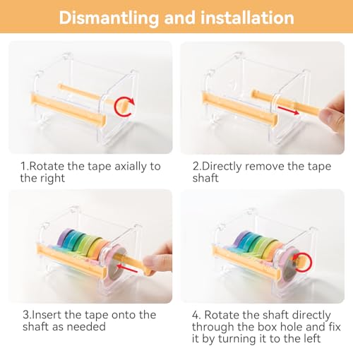Image of Agatige Transparent Visible Desktop Multi Masking Tape Cutter, Washi Tape Dispenser, Roll Tape Holder for Home Office School (Not Include Masking Tape)(Orange)